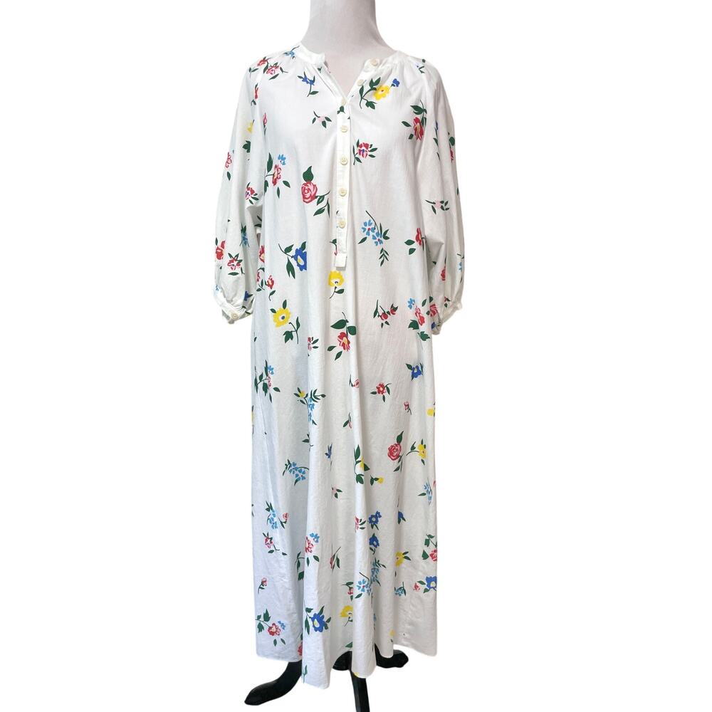 The Great Oversized Floral Midi Dress 2/M White Boho Cottage Prairie Puff Sleeve